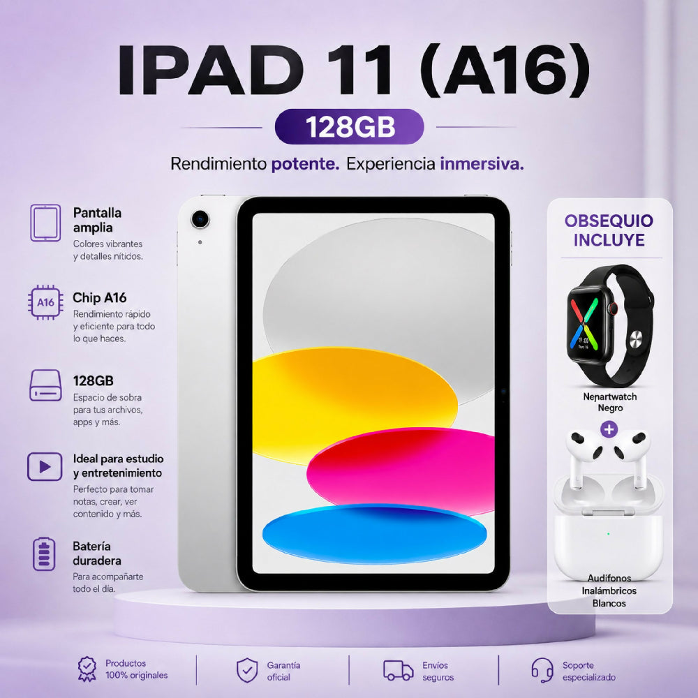 Tablet Apple IPad 11 Pulgadas 128gb A16 + Obsequio Smartwatch Y Audífonos Plateado
