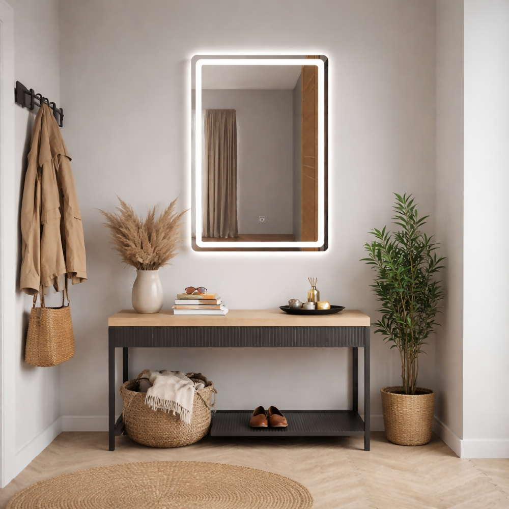 Espejo Importado Led Vertical Para baño con botón y luz neutra 70x50