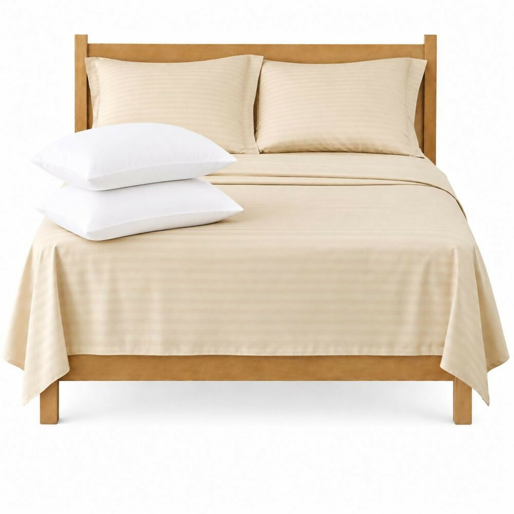 Combo Juego de sábanas + 1 almohada siliconada sencillo beige