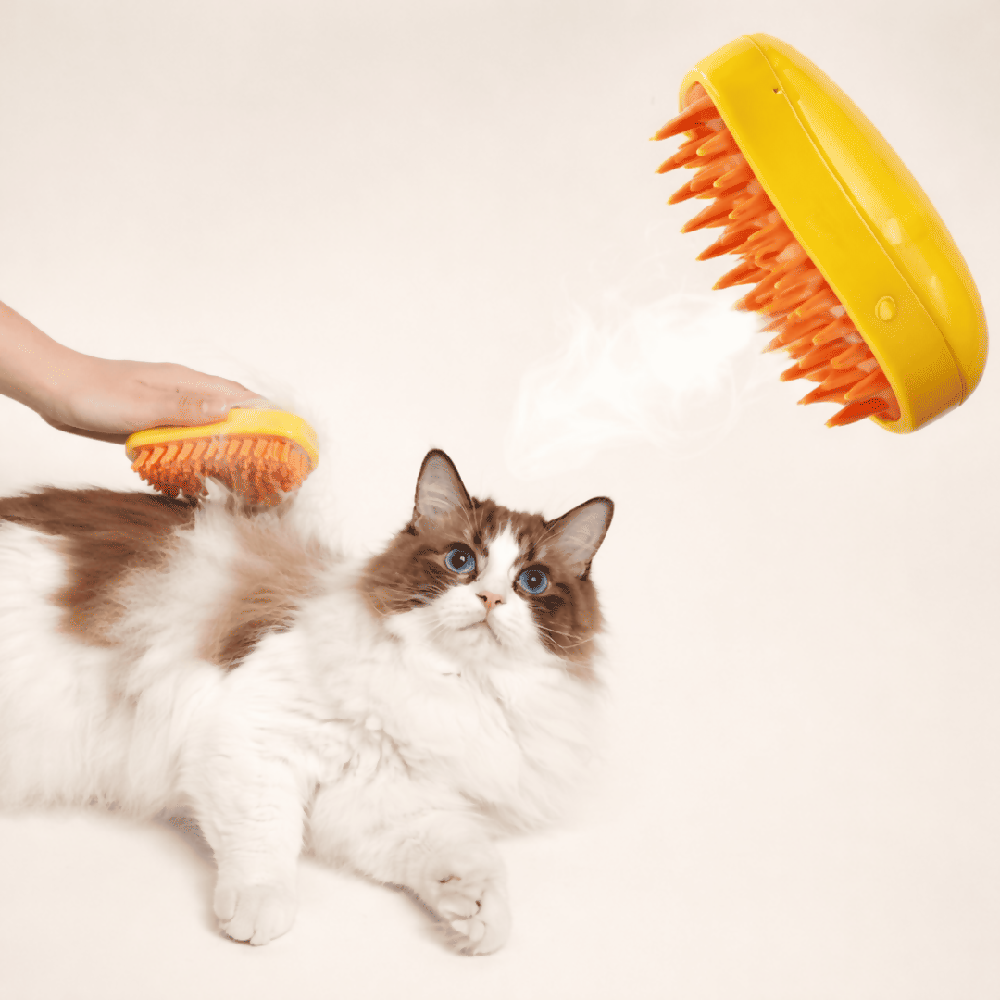 Cepillo Vaporizador Para Perros Y Gatos 3 En 1 Con Pulverizador De Agua Y Vapor (Amarillo)