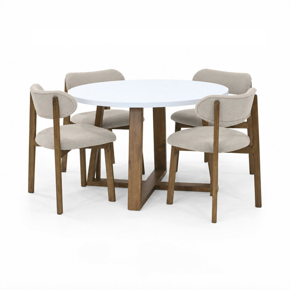 Set de Comedor Maine Redondo con 4 Sillas Saudi Tela Beige