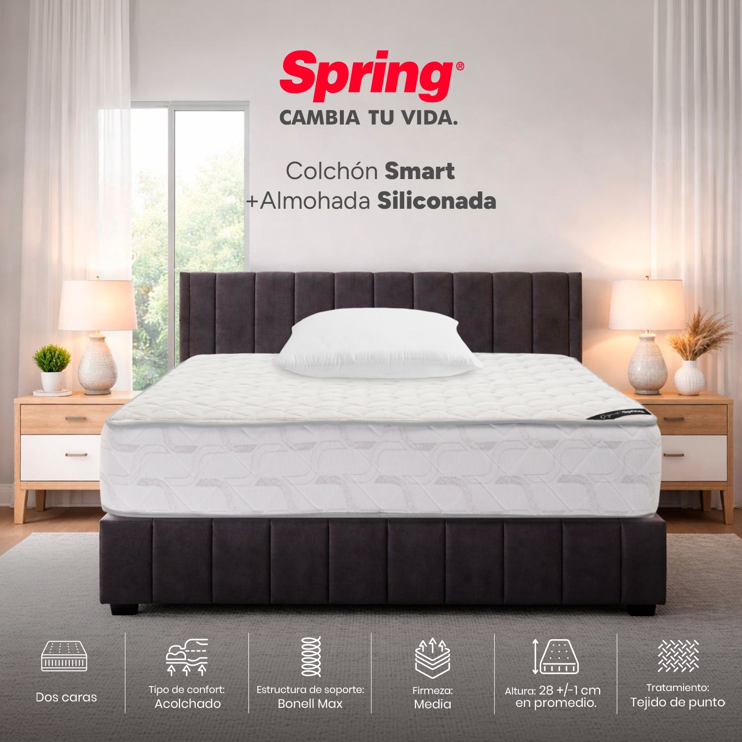 Colchón Spring Smart 100X190 Gratis Set Almohada Siliconada