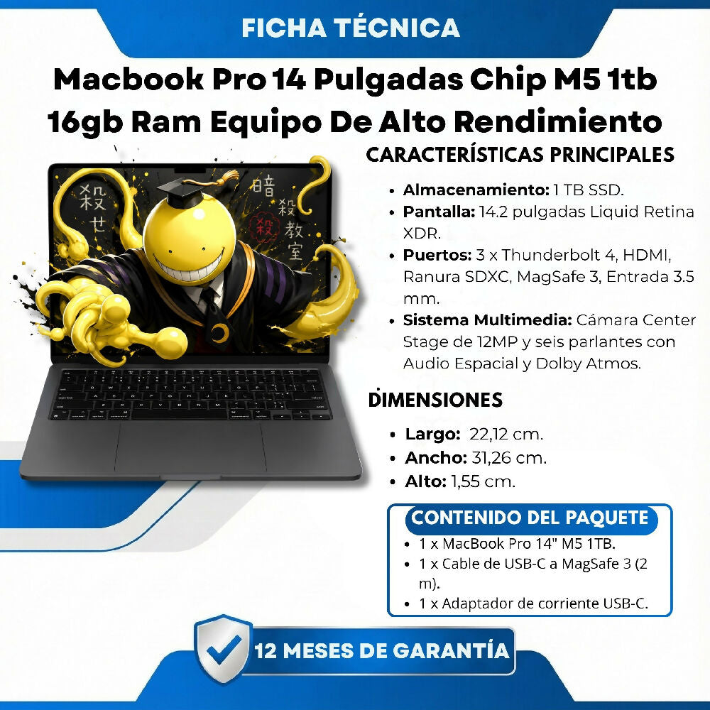 Macbook Pro 14 Pulgadas Chip M5 1tb 16gb Ram Equipo De Alto Rendimiento