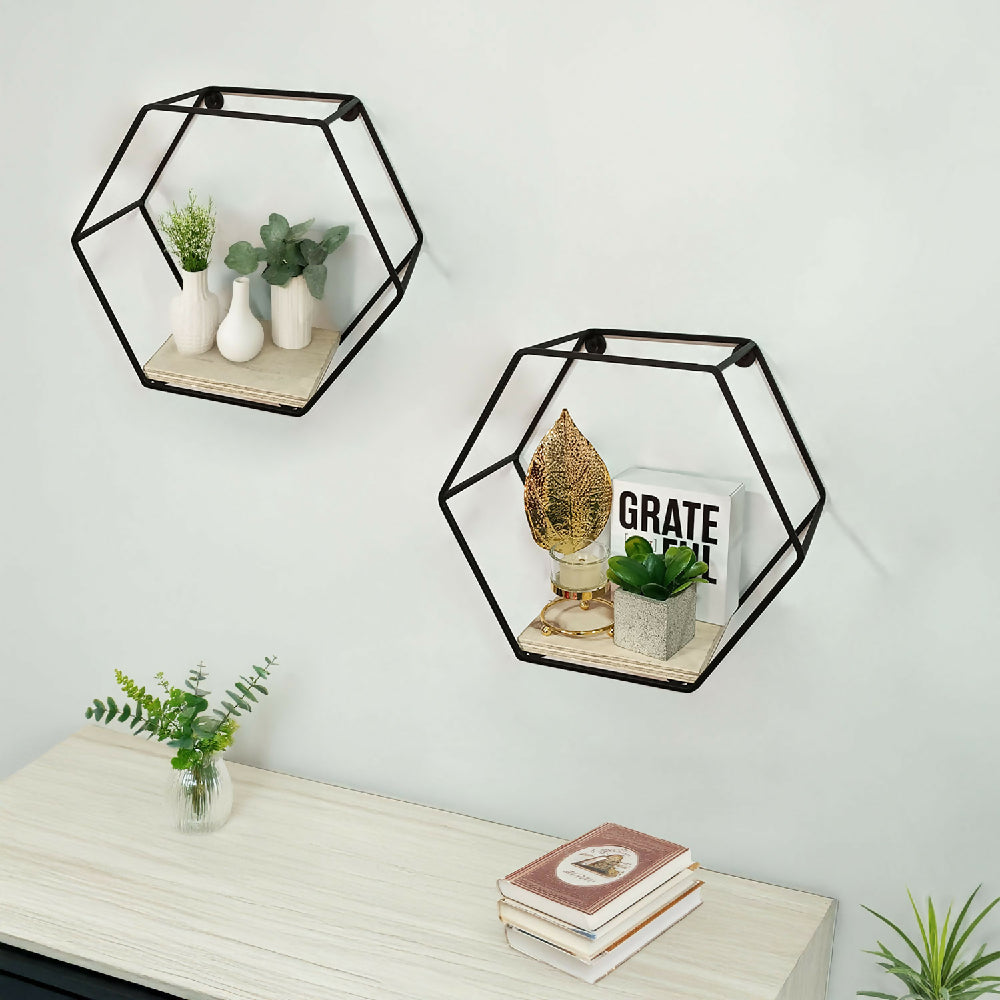 Repisa Hexagono Metal, Negro