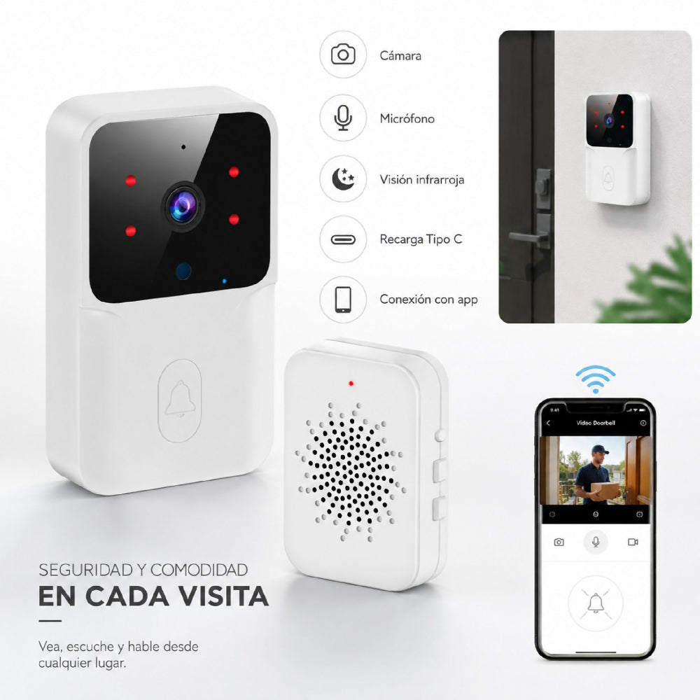 Camara Timbre De Seguridad Wi-Fi Con Alertas En Tiempo Real Para Hogar