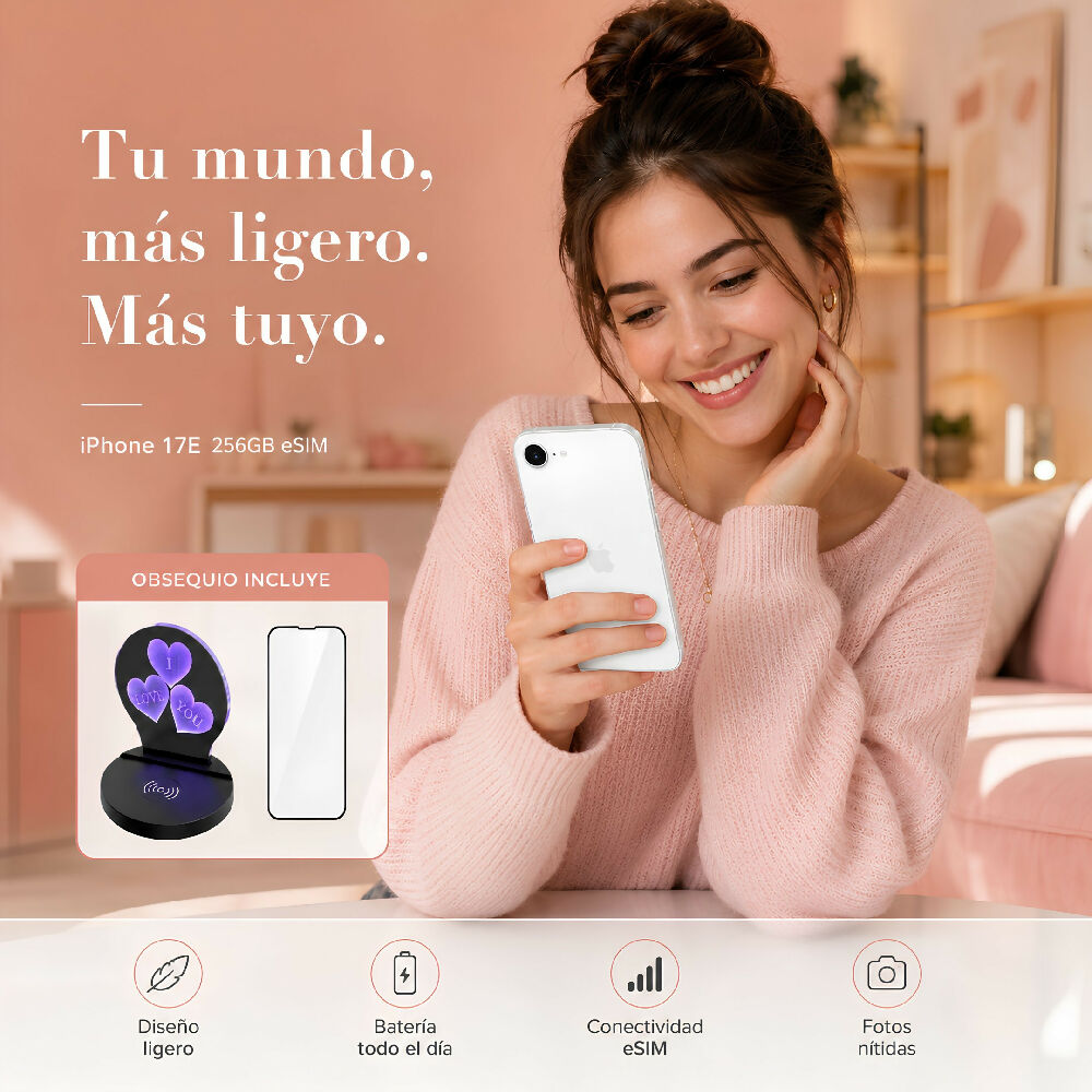 Celular Apple IPhone 17e 256gb ESim + Obsequio Lámpara Corazón 3D MagSafe Y Vidrio Blanco