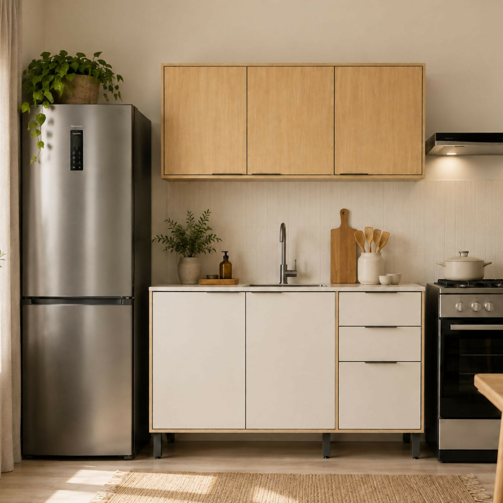 Cocina 120 cm Canarias 6 Puertas 2 Cajones - Almendra/Blanco Apagado