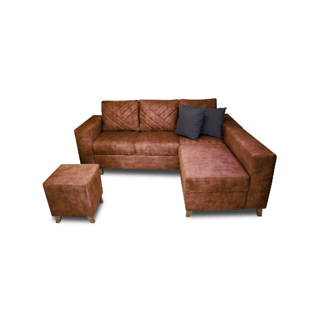 Sala Amsterdam + Silla + Puff en Tela Amiglable Con Mascotas 205X72X155 Cm Camel