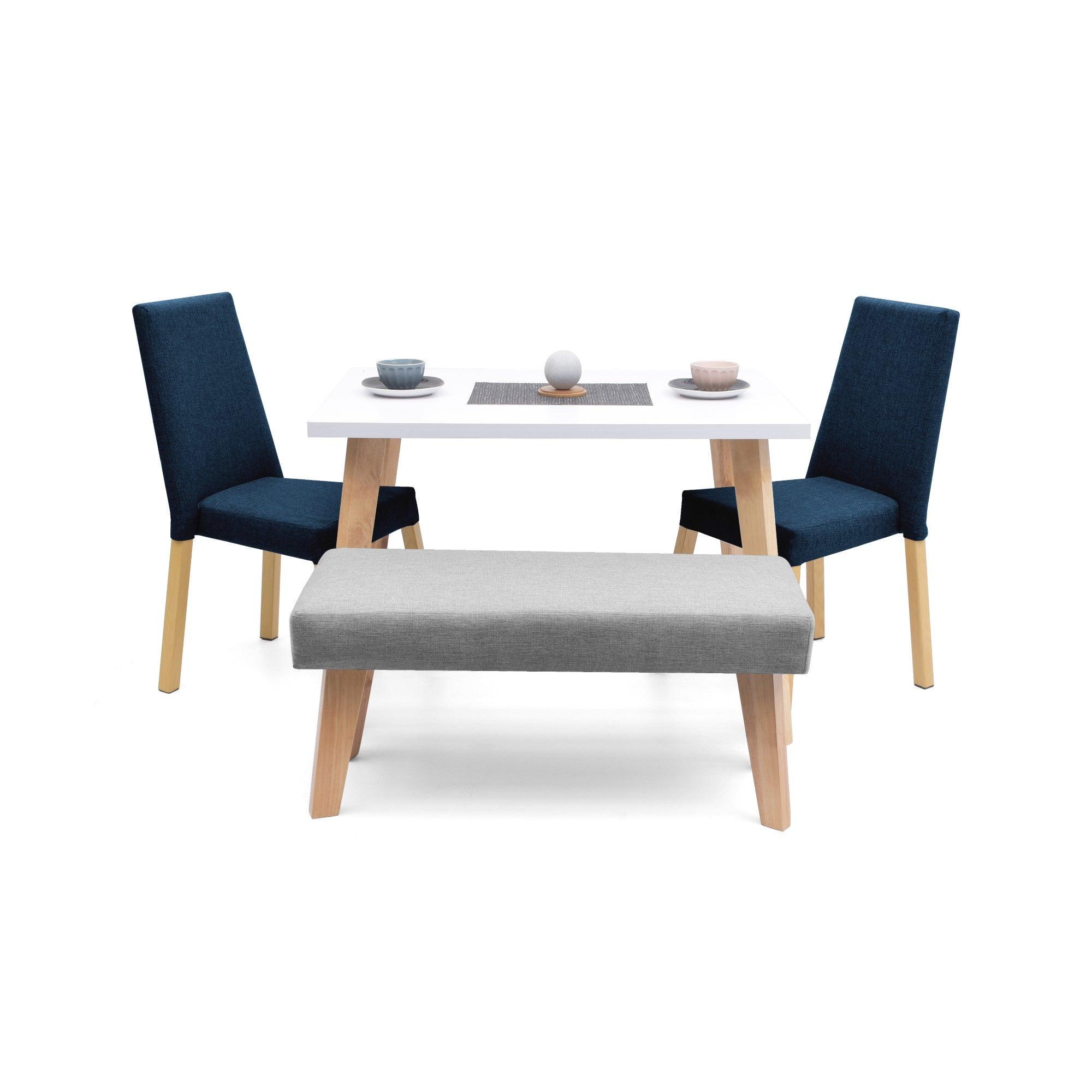 Comedor 4 Puestos Lugo Matiz Sillas Viena y Butaco Plata Azul