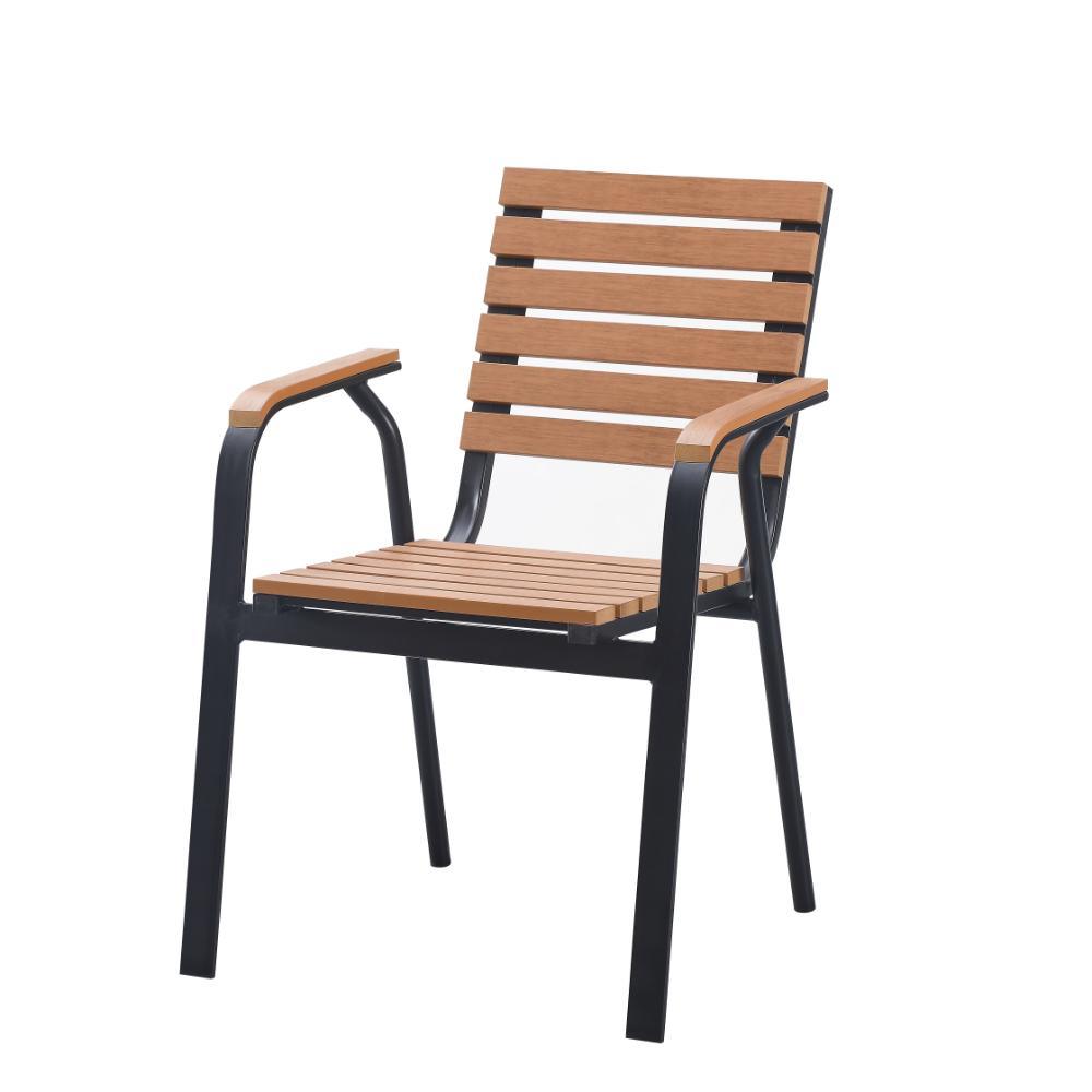 Sillas Comedor Exterior Rapel, Negro y Roble, con Cómodo Espaldar x4