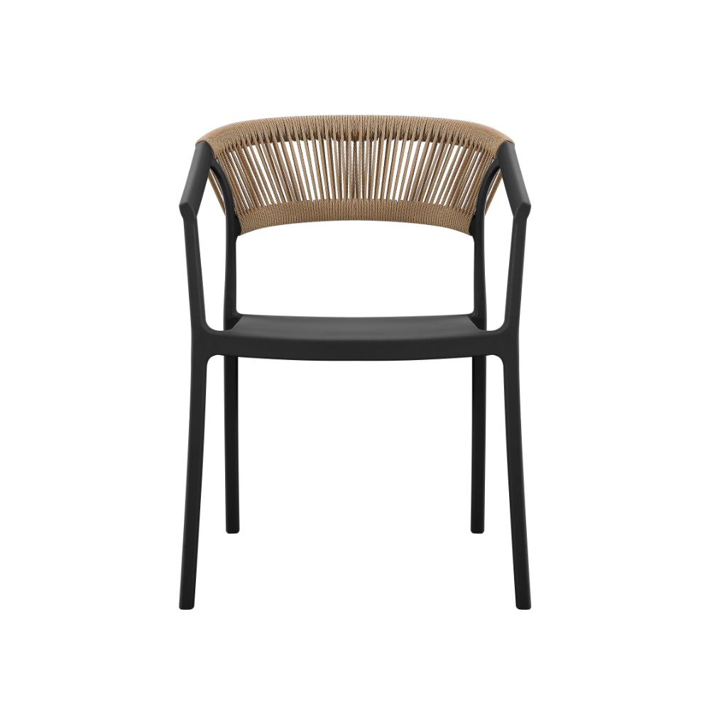 Silla Balí, Negro, con Espaldar en Cuerdas y Diseño Moderno