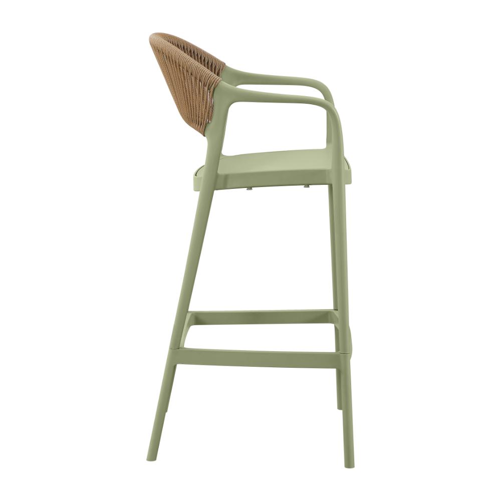 Silla para Bar Bali, Verde, Con espaldar en cuerdas y diseño Moderno