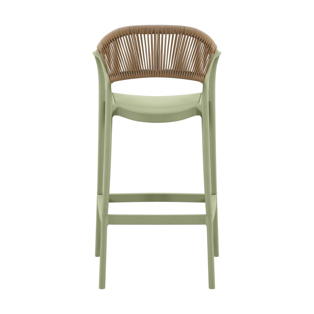 Silla para Bar Bali, Verde, Con espaldar en cuerdas y diseño Moderno