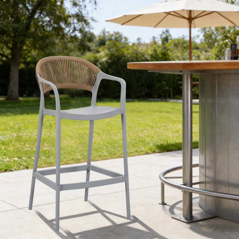 Silla para Bar Bali, Gris, Con espaldar en cuerdas y diseño Moderno X2