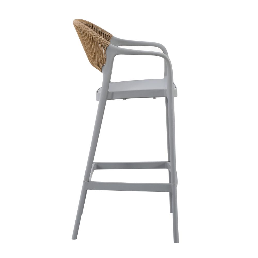Silla para Bar Bali, Gris, Con espaldar en cuerdas y diseño Moderno X2