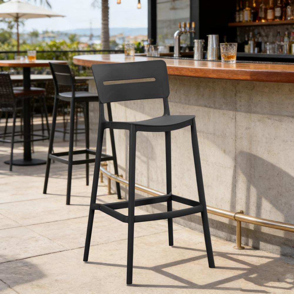 Silla para Bar Manila, Negro, con Espaldar Rectangular y Diseño Moderno