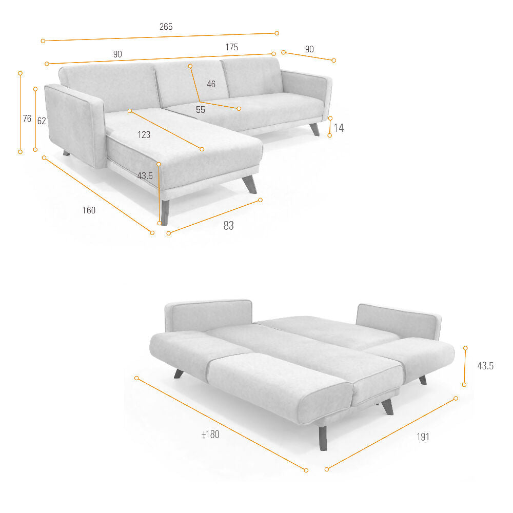 Sofa Cama en L Chelsea Derecho 265x160x76 Tela Beige