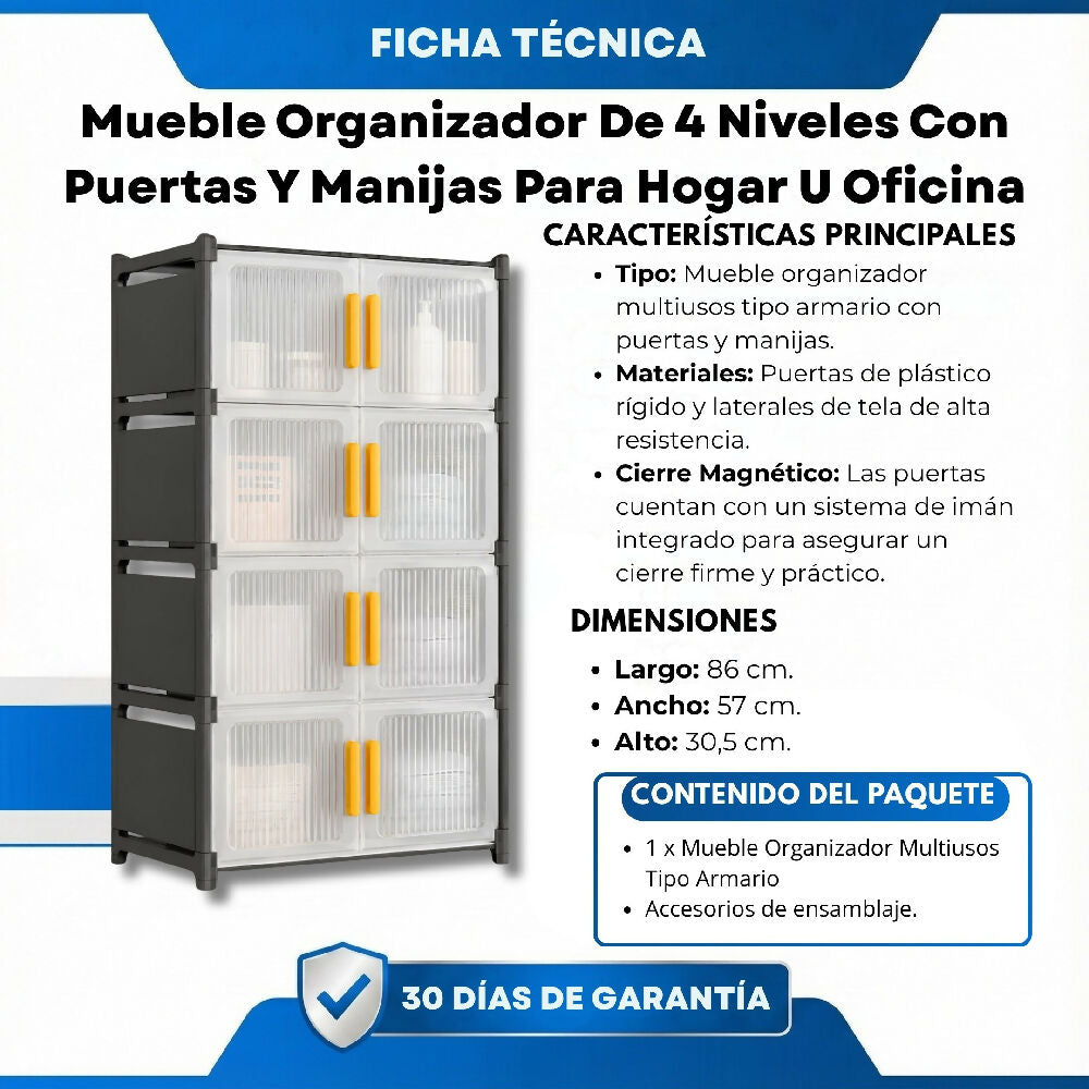 Mueble Organizador 4 Niveles Multiusos Tipo Armario Con Puertas Y Manijas TD-94-1