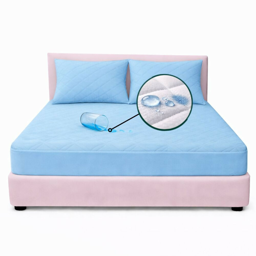 Combo protector colchon queen antifluido celeste 160x190cm