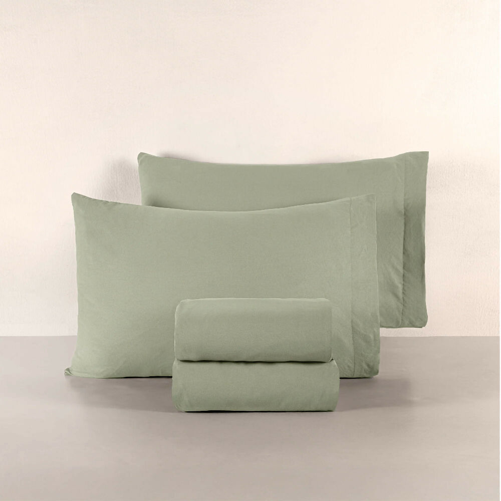 Sábanas Viasoft Washed Matcha, para Cama Sencilla
