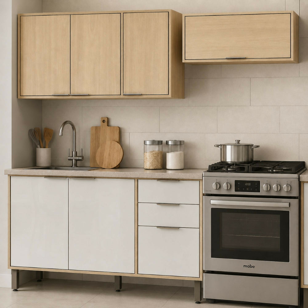 Cocina 200 cm Isabela 7 Puertas 2 Cajones - Almendra/Blanco Apagado