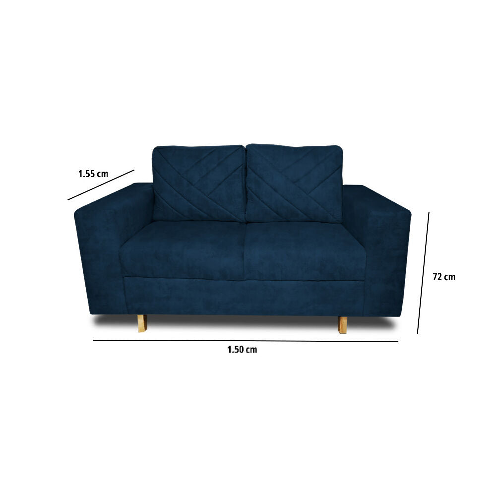 Sofa Amsterdam 2Ptos En Tela Amiglable Con Mascotas 150X72X75 Cm Azul Petroleo