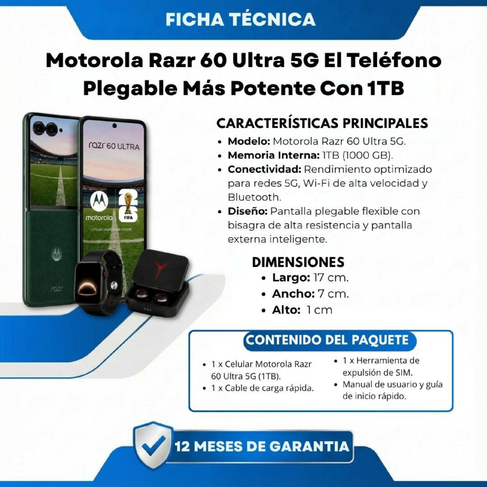 Teléfono Motorola Razr 60 Ultra 1TB Verde + Kit Regalo Reloj Inteligente Y Audífonos