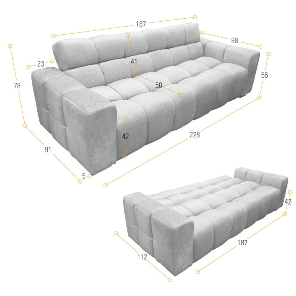 Sofa Cama Miami Reclinable 3 Posiciones 228x91x78 Tela Plata Matiz Caoba
