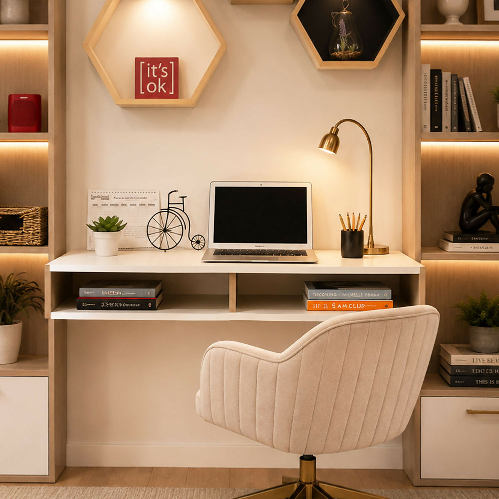 Escritorio Homeoffice, Madera Natural + Blanco