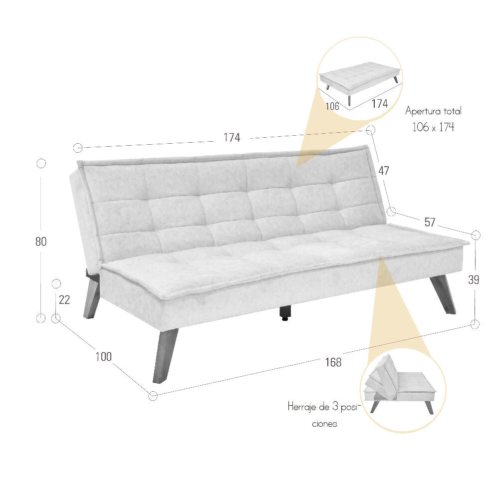 Sofa Cama Morrison 174x100x80 Reclinable Tela Gris