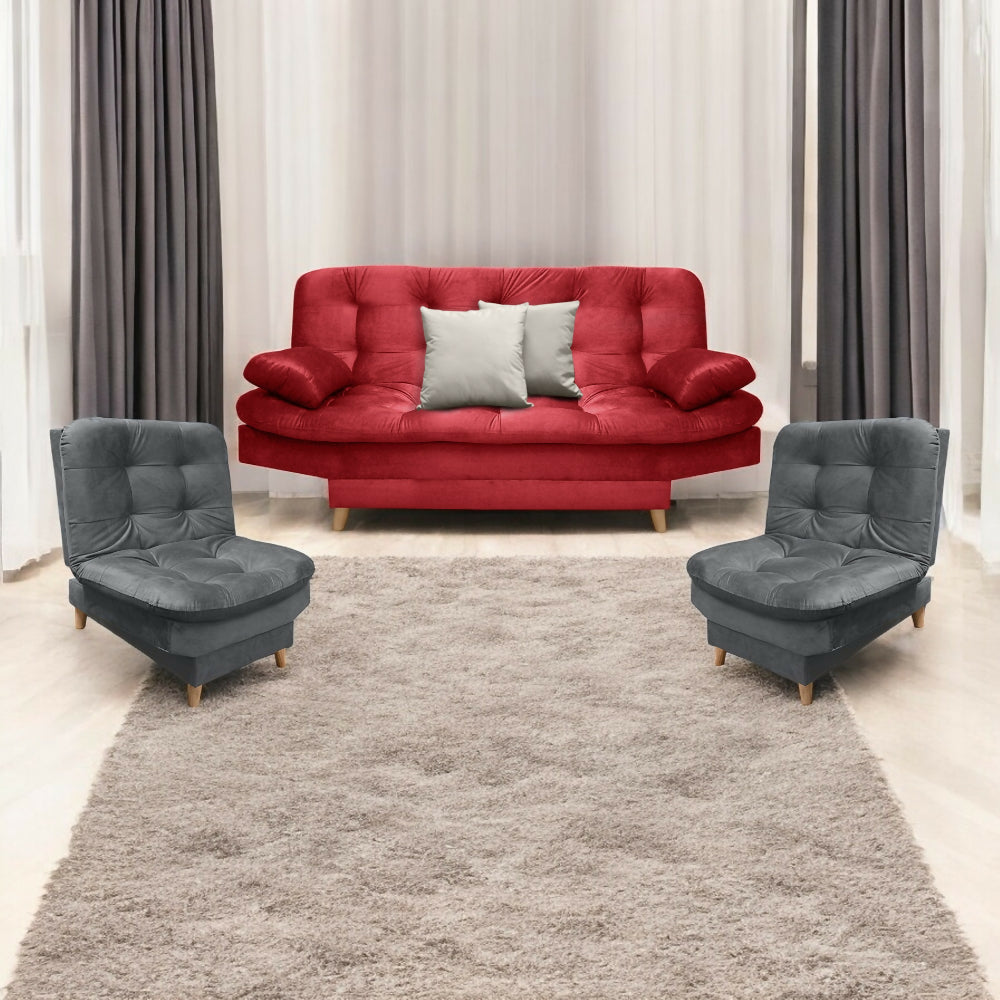 Sala Clic Clac Fendik tela rojo y gris + cojines decorativos