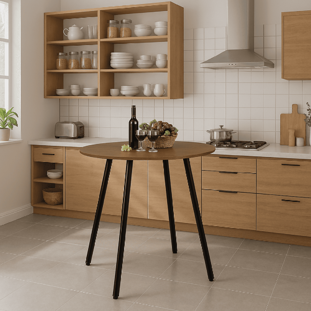 Comedor Redondo 74.5x80x80cm Amaretto + 2 Sillas Ibiza Negras