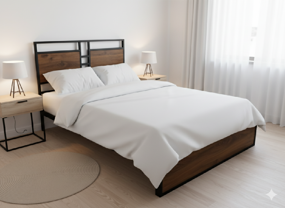 Cama Semidoble Metal Madera Amatista Cafe Oscuro 120 x 190 x 24
