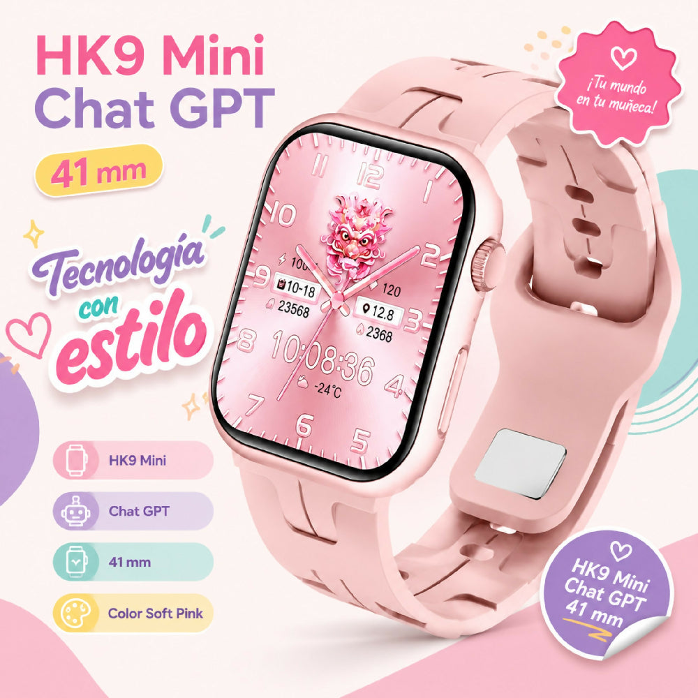 Smartwatch Wearfit HK9 Mini 41mm Pantalla AMOLED Llamadas Bluetooth Y ChatGPT Rosado