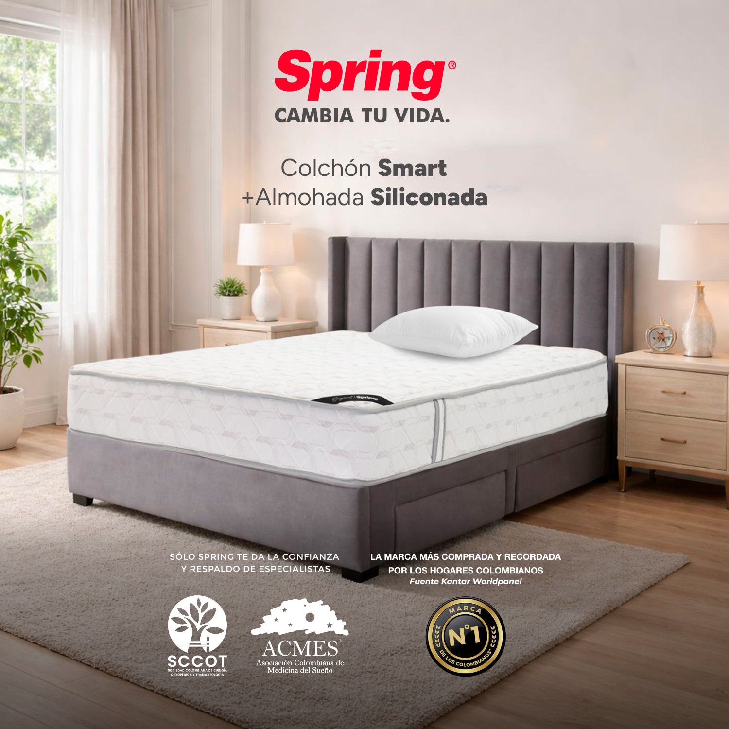 Colchón Spring Smart 120X190 Gratis Set Almohada Siliconada