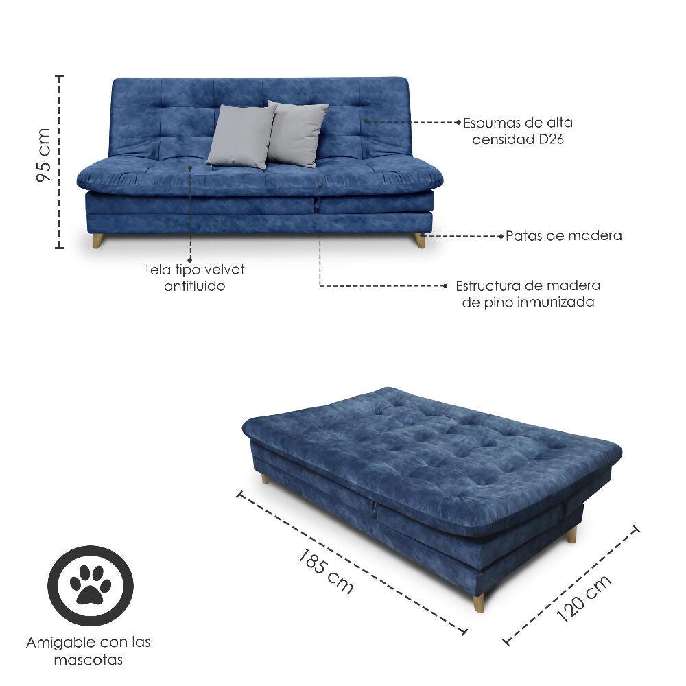 Sofa cama 5 posiciones Agassi Tela Azul - Incluye Cojines