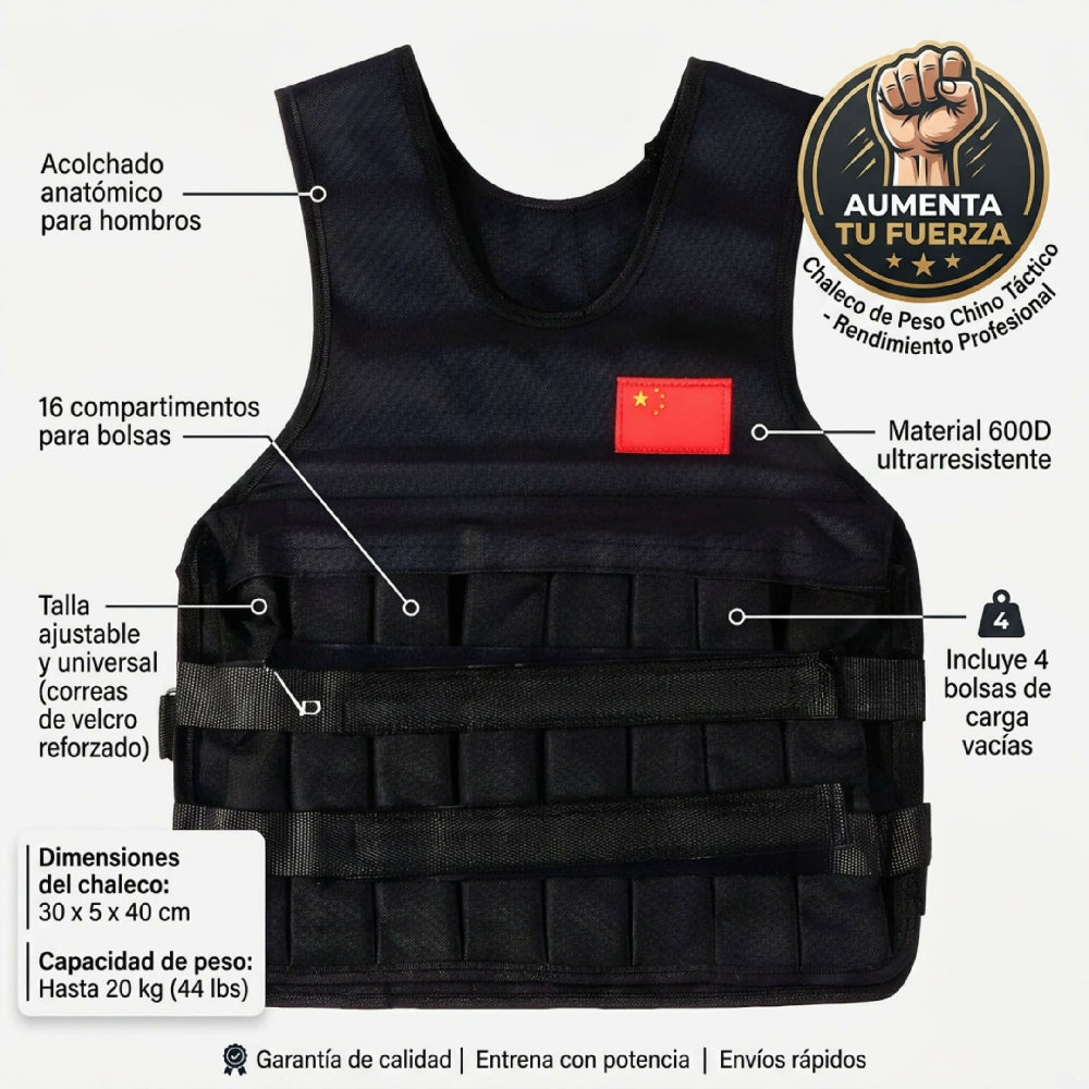 Chaleco Lastrado Ajustable 20Kg (50LBS) Chaleco De Peso Para Entrenamiento Fitness Y Fuerza
