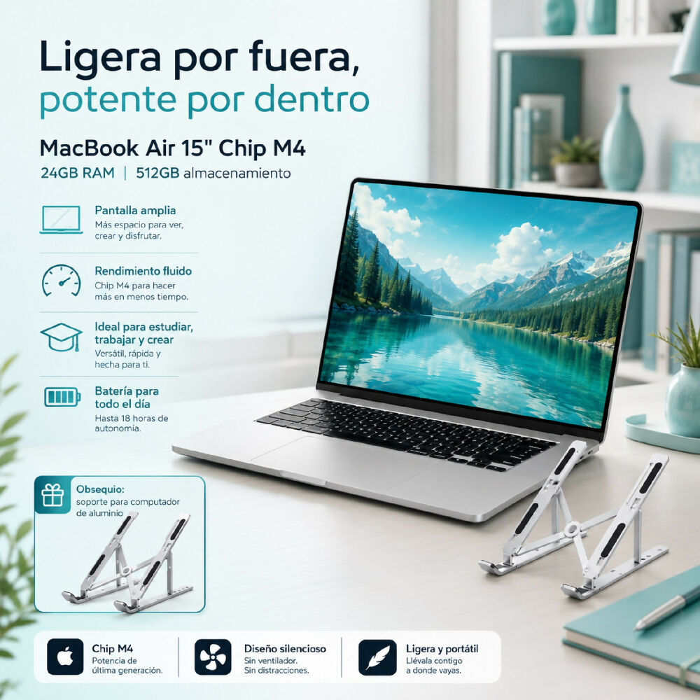 Macbook Air 15 Pulgadas Chip M4 24gb Ram 512gb Almacenamiento Laptop Apple De Alta Eficiencia + Obsequio