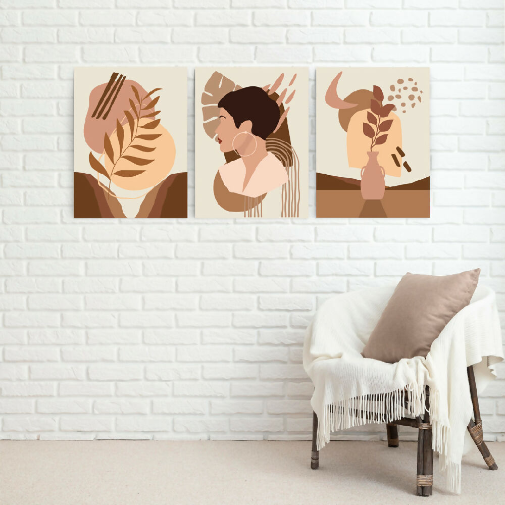 Cuadros decorativos Triptico boho Woman 30x40