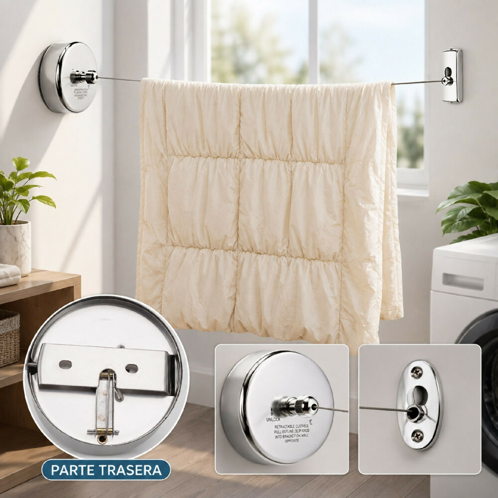 Tendedero De Acero Inoxidable Retractil Linea De Lavanderia Resistente Colgador