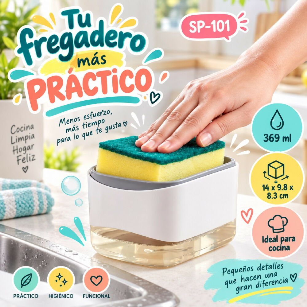 Dispensador De Jabón Líquido Para Cocina SP-101 Con Soporte Para Esponja