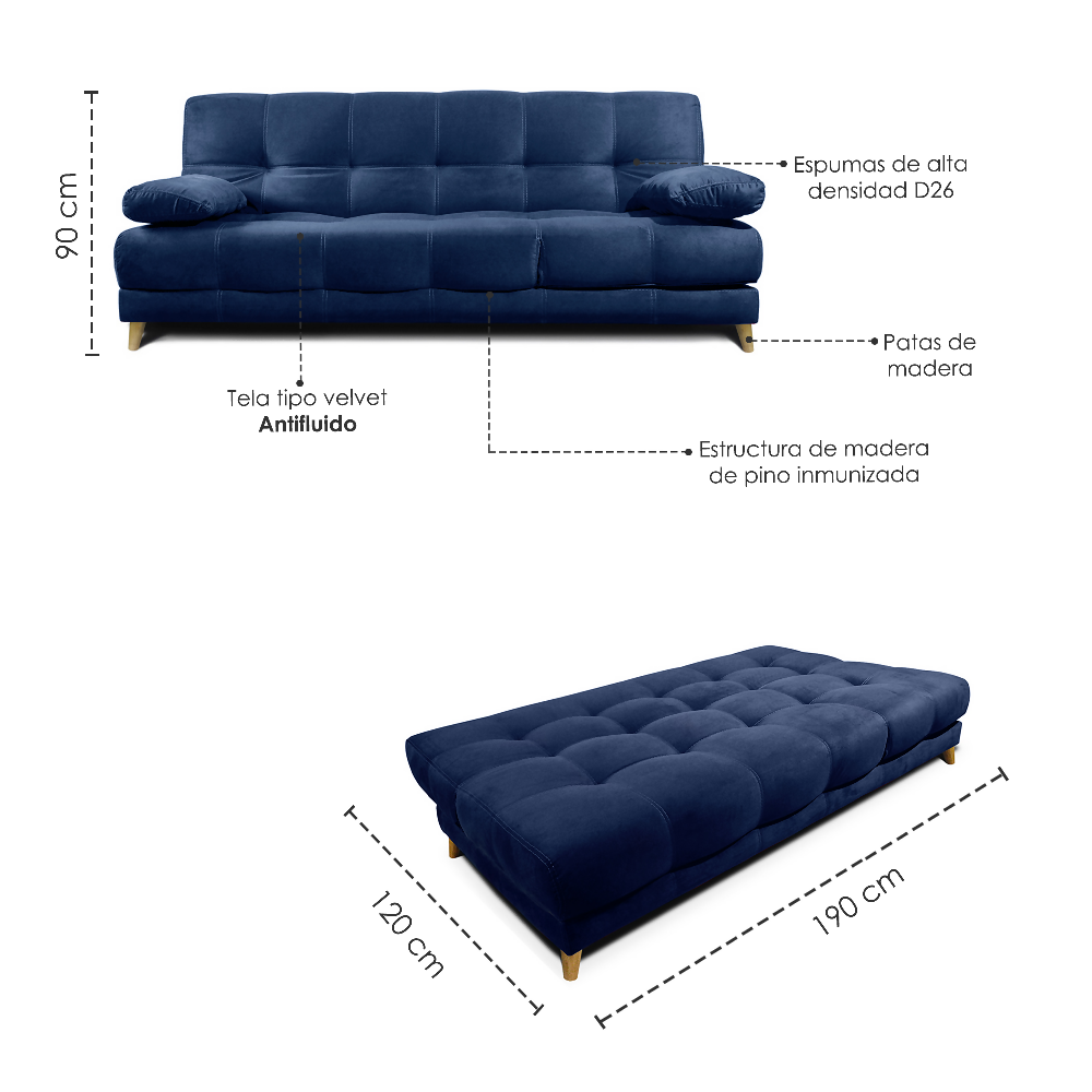 Sofa cama 5 Posiciones Martins Multifuncional Tela Azul