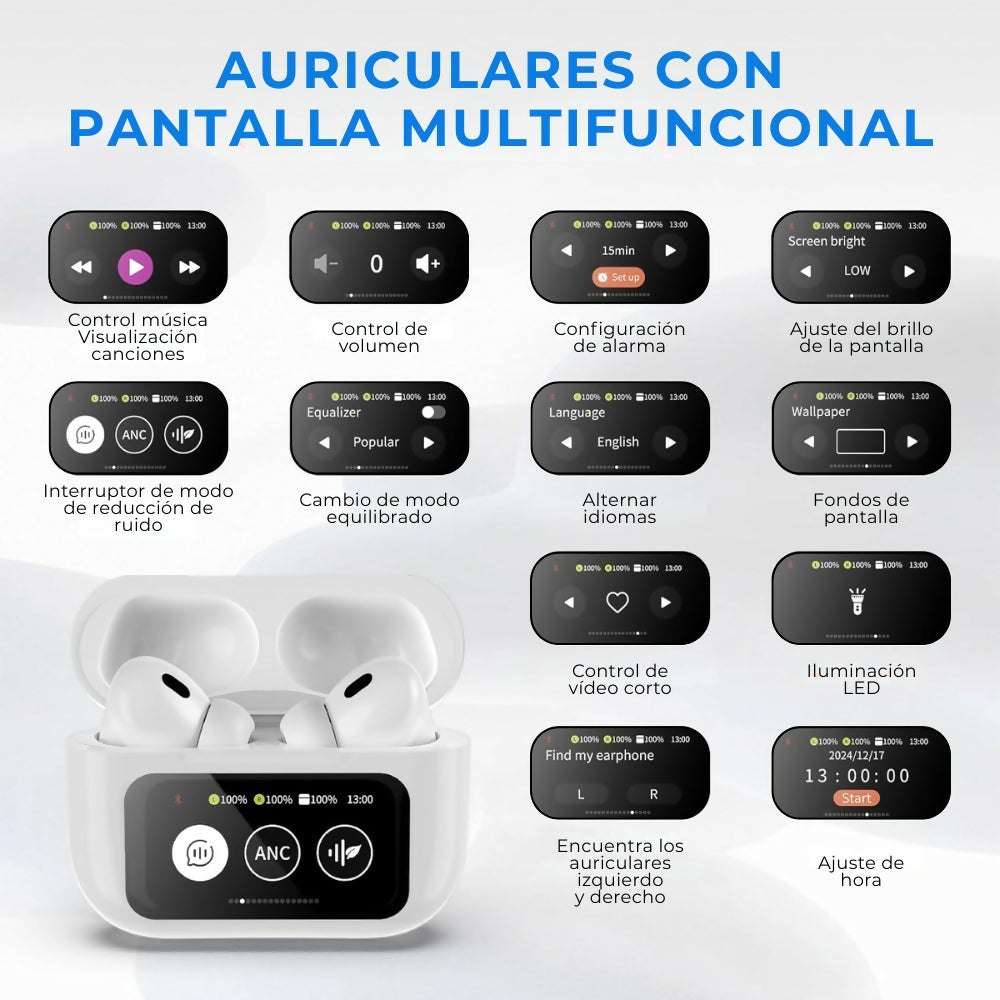 Audífonos Pro 2da Bluetooth Inalámbricos Pantalla Táctil ANC