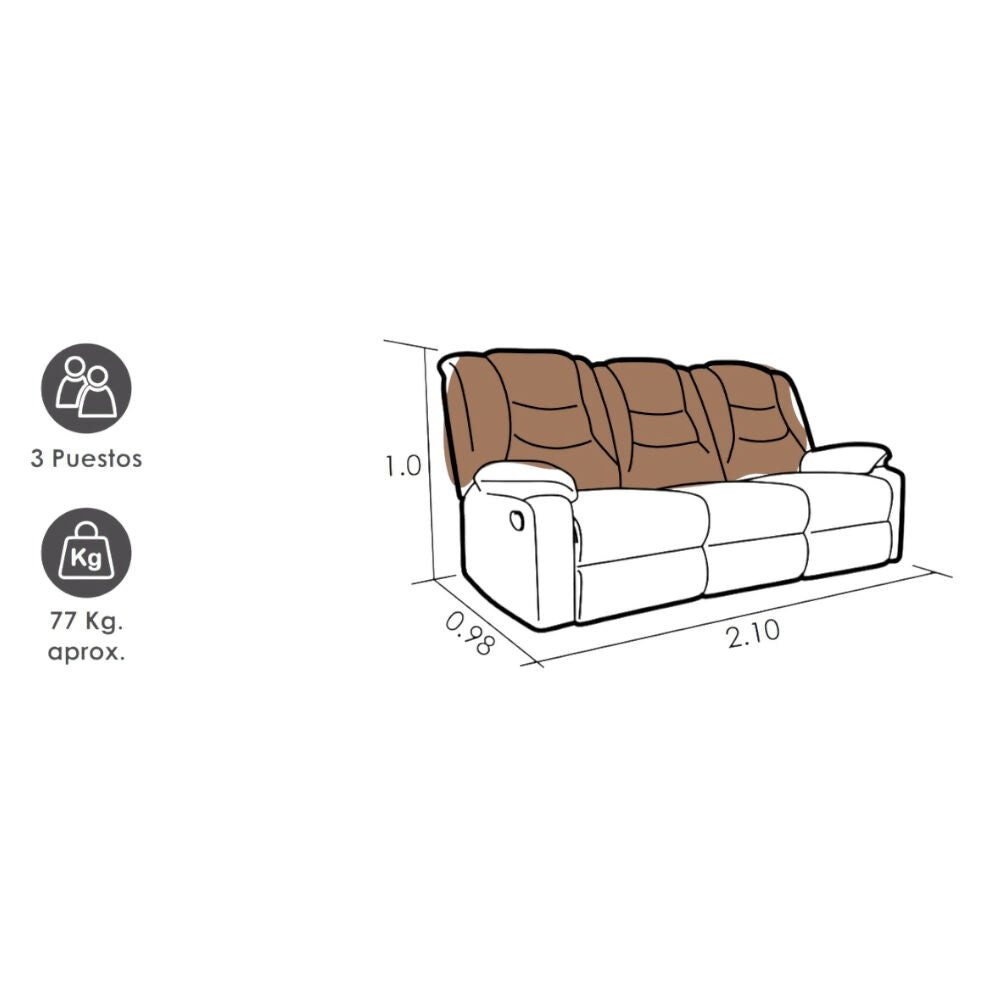 Sofa Reclinable 3 Puestos Beige Kakerin Microfibra
