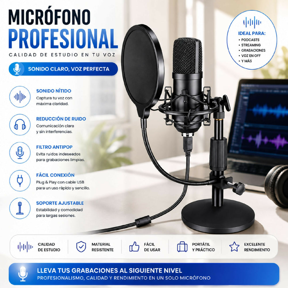 Kit De Micrófono Profesional USB Calidad De Estudio 192KHz/24bits