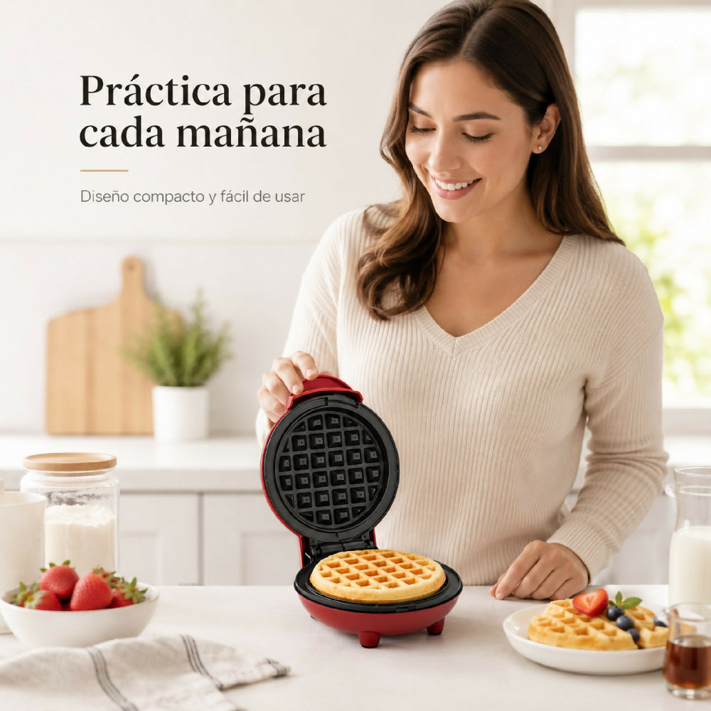 Mini Waflera Redonda Eléctrica Antiadherente Para Waffles Personales