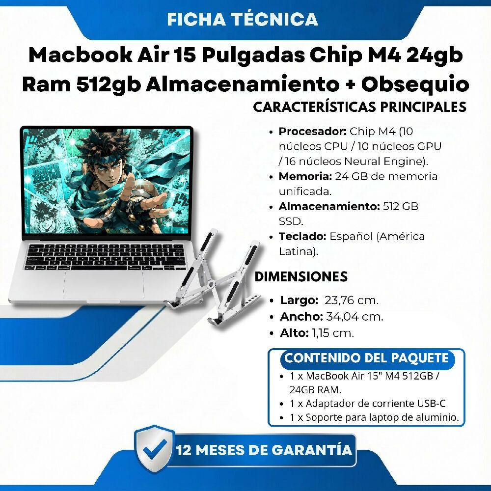 Macbook Air 15 Pulgadas Chip M4 24gb Ram 512gb Almacenamiento Laptop Apple De Alta Eficiencia + Obsequio
