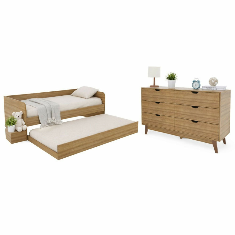 Combo Sofá Cama Atlanta Almendra + Cómoda Dakar Almendra