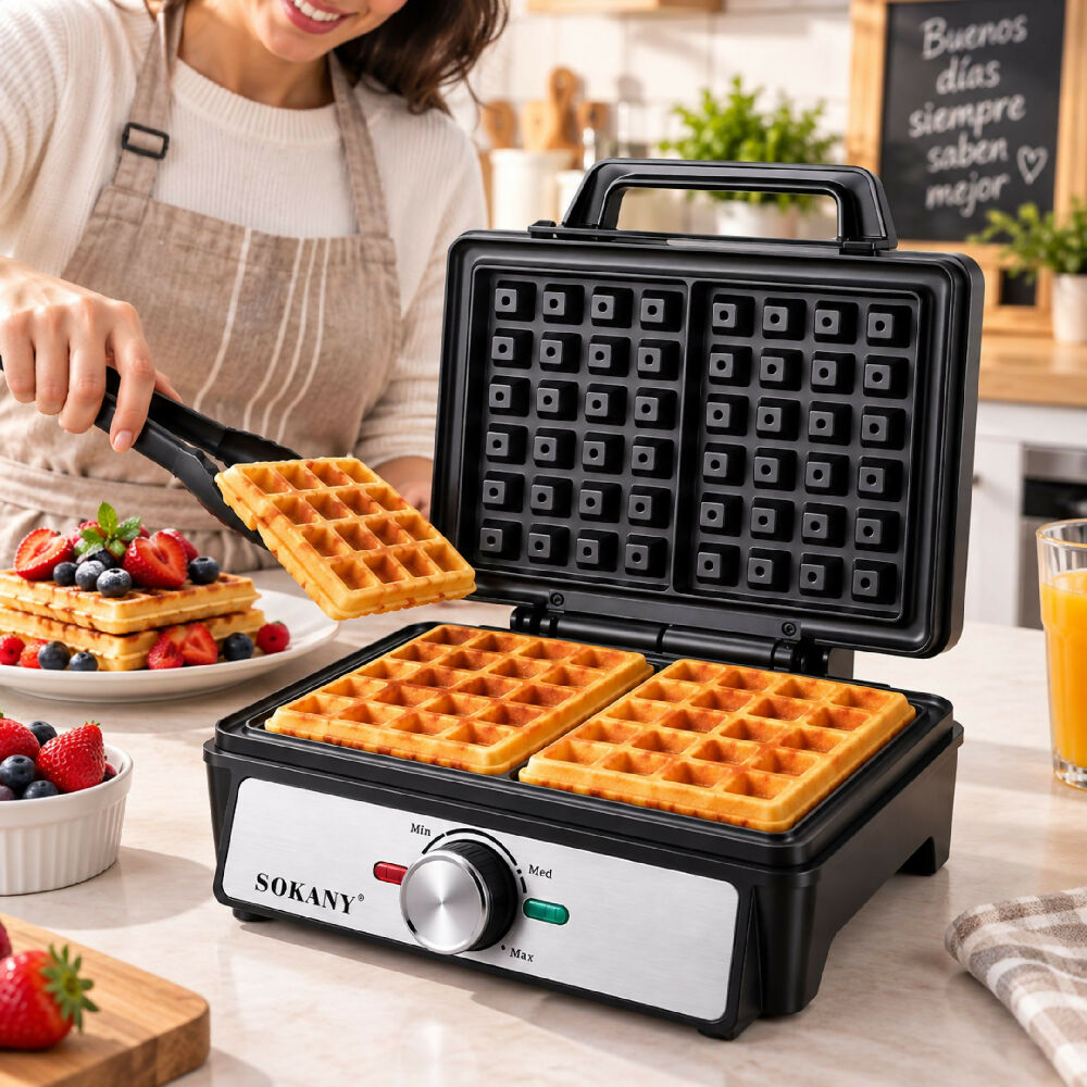 Waflera Eléctrica Doble Sokany SK 08025 Control De Temperatura Y Calentamiento Uniforme