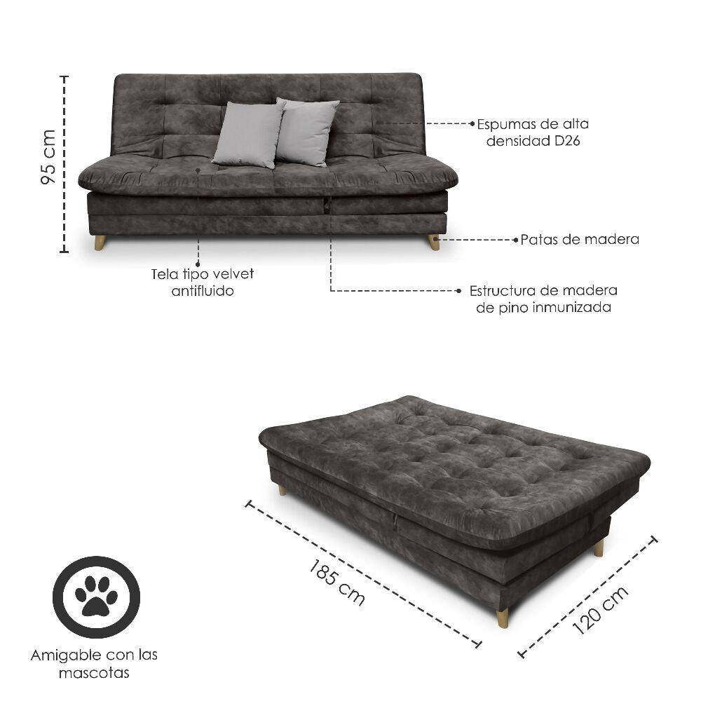Sofa cama 5 posiciones Agassi Tela Café - Incluye Cojines
